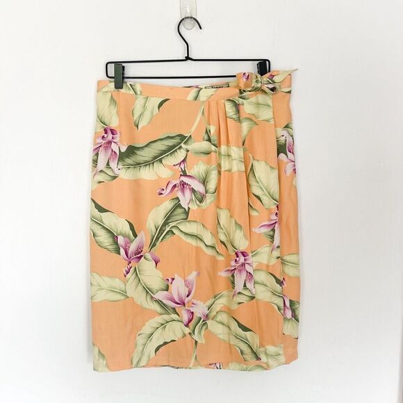 Tommy Bahama Women’s Vintage Fuzzy Peach Silk Tropical Floral Print Wrap Skirt B - Picture 6 of 14